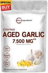 Odorless Garlic 7500mg Per Servings, 300 Softgels | 2 Years Aged Garlic Extract,