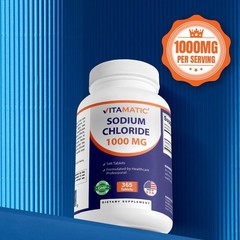 Sodium Chloride 1000mg – 365 Tablets (2 Bottles) Electrolyte & Hydration Support