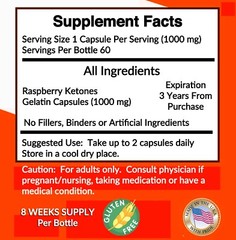 Pure Raspberry Ketone Diet Pills Fat Burner Works Fast For Women and Men 1000 mg