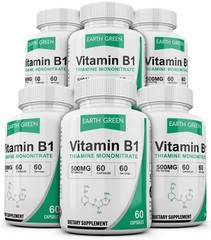 360 Capsules Vitamin B1 (Thiamin) 500mg, Gluten Free & Non-GMO 6 Bottles USA