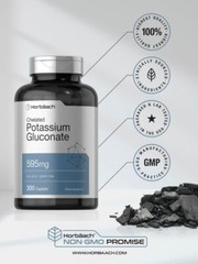 Potassium Gluconate 595 mg | 300 Caplets | Chelated | Vegetarian | by Horbaach
