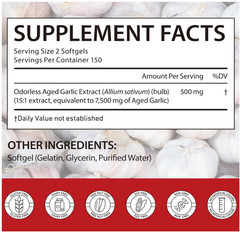 2 Pack Aged Garlic Extract 7500mg Odorless Garlic 300 Softgels Heart Immune