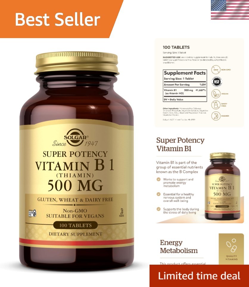 Gluten Free Vitamin B1 Thiamin 500 mg – Nourish Energy and Nerves – 100 Tablets
