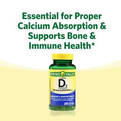 Spring Valley Vitamin D3 Supplement Softgels – 5000iu (250 Count) Always Fresh