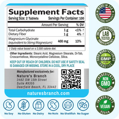 BEST MAGNESIUM GLYCINATE 400 MG – 200 TABLETS – HIGH ABSORPTION PURE MADE IN USA