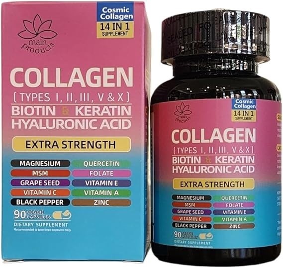 Collagen Peptides Types I, II, III, V & X, 64000 MCG, 14 in 1, 90 Capsules