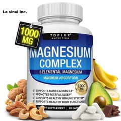 3Pack Toplux Nutrition Magnesium Complex 1000mg Supports 8 Elemental Magnesium-+