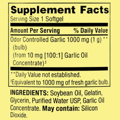 Spring Valley Odor-Controlled Garlic Softgels Dietary Supplement, 1,000 Mg, 120