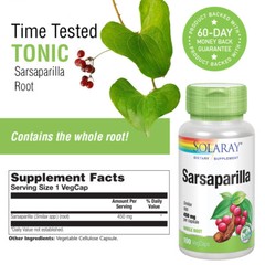 Sarsaparilla Root, Veg Cap (Btl-Plastic) 450mg 100ct