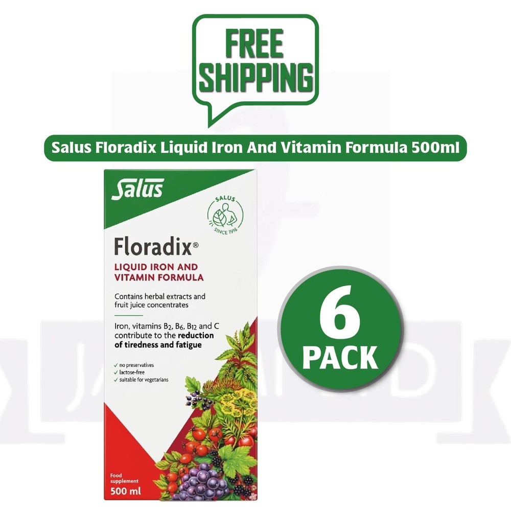 Floradix Liquid Iron & Vitamin Formula Energy & High Absorption 500ml Pack of 6