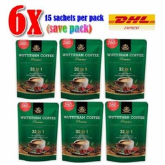 6x Wuttitham Healthy Coffee 32 in 1 Herbs Instant Mixed Weight Control Manage