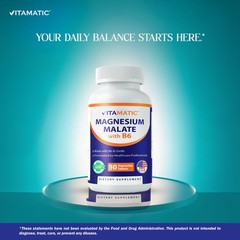 Vitamatic Magnesium Malate 2000mg per Serving – 90 Vegetarian Tablets – Added B6