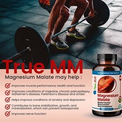TrueMed Magnesium Malate Malic Acid Support Muscle 1350mg 90 Capsules Supplement