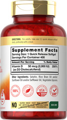 Vitamin D3 2000 IU Softgels | 400 Count | Non-GMO, Gluten Free | by Carlyle
