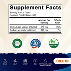 Sodium Chloride 1000mg – 365 Tablets (2 Bottles) Electrolyte & Hydration Support