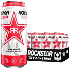 Rockstar Pure Zero Energy Drink, Fruit Punch, 0 Sugar, 16 Fl Oz (Pack of 12) *