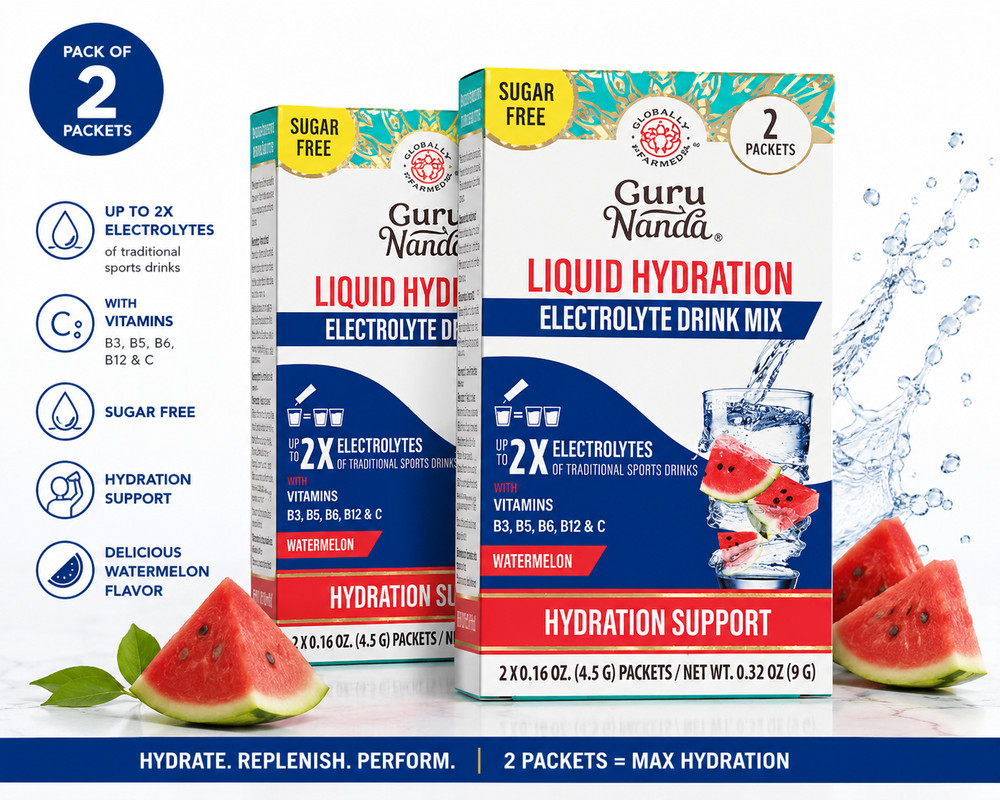 Guru Nanda Liquid Hydration Electrolyte Drink Mix – Watermelon (2 boxes)