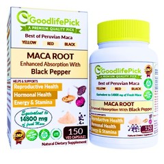 Best Maca Root Capsules. Yellow Maca Black Maca Red Maca & Black Pepper-150 Caps