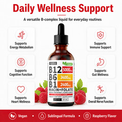 B12 B Complex Liquid Drops 5000mcg Sublingual Raspberry Vegan 2 fl oz