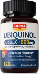 NUISM CoQ10 600mg Softgels,Ubiquinol Q10 120 Count (Pack of 1), Brown