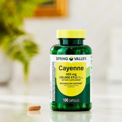 Spring Valley Cayenne Capsules 455 mg, 100 Ct Dietary Supplement for Metabolism