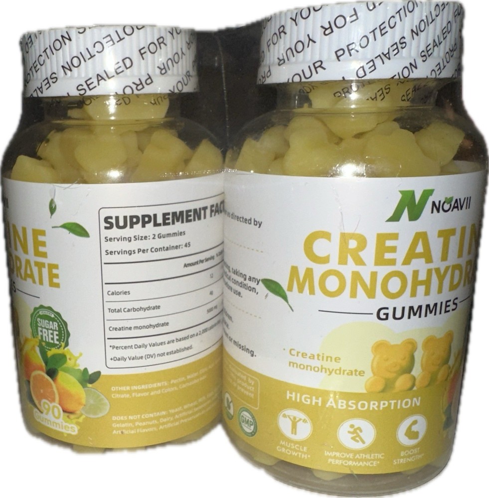 Creatine Monohydrate Gummies ~Lemon~NOAVII 5000 mg~Two Bottles 90 ea 11/2026