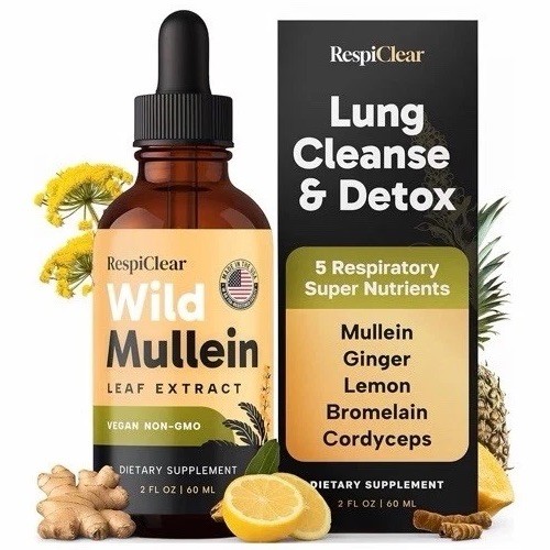 Wild RespiClear Mullein Leaf Extract Liquid Drops Vegan Non-GMO Lemon 2 fl oz