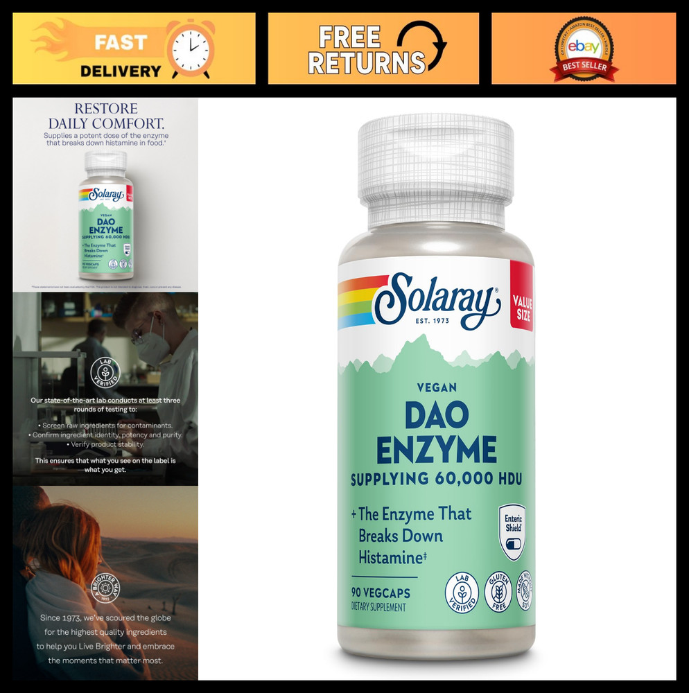 DAO Enzyme Supplement – Breaks Down Histamine – 60,000 HDU – Vegan, Gluten-Free,