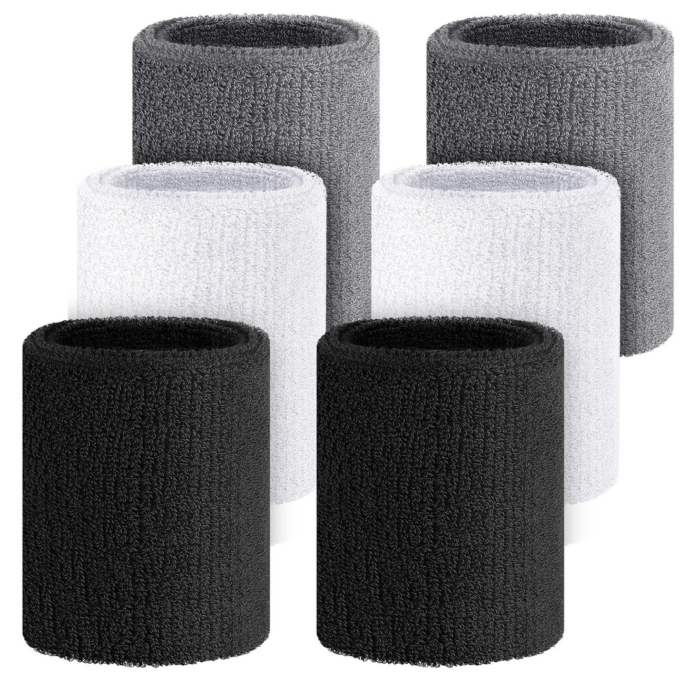 6 Pcs 4 Inch Cotton Elastic Arm Sweatbands Black, White, Gray Hiking, Cyclin…