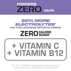 POWERADE Electrolyte Enhanced Zero Sugar Grape Sports Drink, 20 Ounce (Pack of 8
