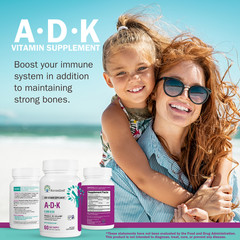 ADK Vitamin Supplement w/ Vitamins A, D3, K2 as MK7 for Bone Heart Immune Health