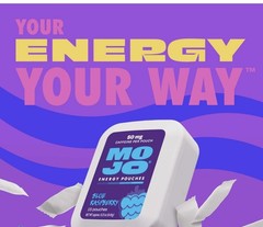 Mojo Energy pouches blue raspberry flavor 50 MG per caffeine pouch 15 . 5 Pack