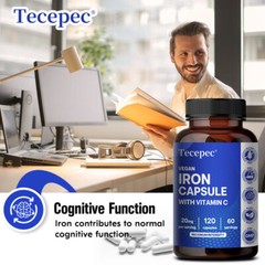 Best Iron Supplement , Low iron 120 Capsules, Anemia Supplement Non-Constipating