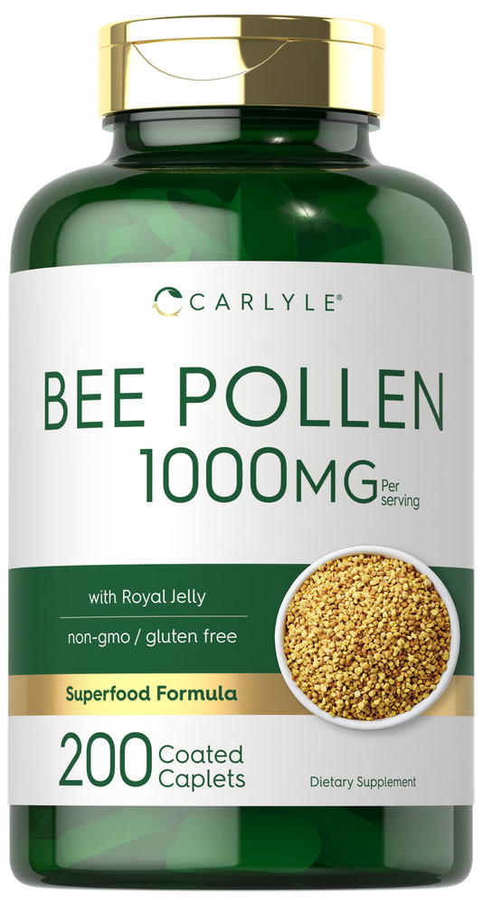 Bee Pollen 1000mg | 200 Caplets | With Royal Jelly and Bee Propolis | by Carlyle