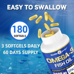 2 Pack Omega 3 Fish Oil Supplements 3000mg Per Serving, Burpless,EPA + DHA,360ct
