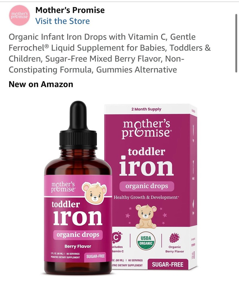 Organic Infant Iron Drops with Vitamin C, Gentle Ferrochel® Liquid Supplement