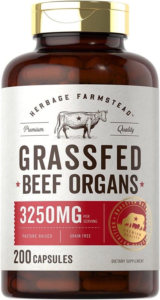Grassfed Beef Organs Capsules 3250mg | 200 Count | by Herbage Farmstead