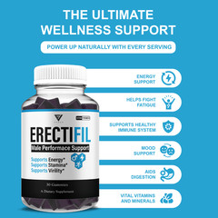 (3 Pack) Erectifil Male Performance Gummies, Erec Tifil Support (90 Gummies)