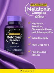 Melatonin 40 Mg Complex Ashwagandha Chamomile Extra Strength Sleep Aid, 150 Tabs