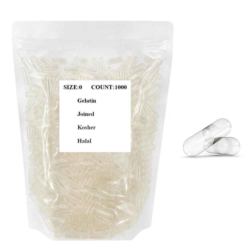 Empty Hard Gelatin Capsule Size 0 Clear Joined 1000 Count Kosher Gel