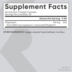 Magtein Magnesium L-Threonate Supplement 2000mg 90 Capsules for Adults