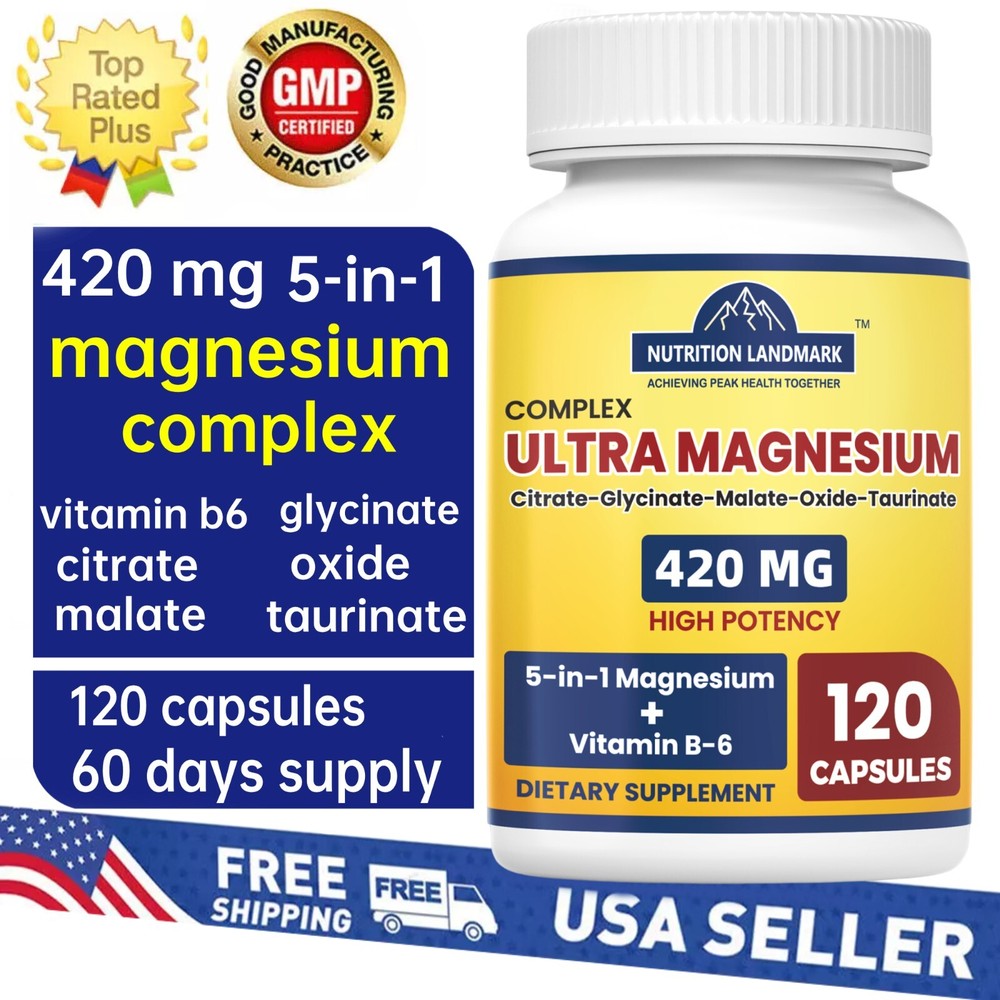 Vitamin B6 + Magnesium Complex Supplement 420mg, 120 Veggie Capsules – 60 Days