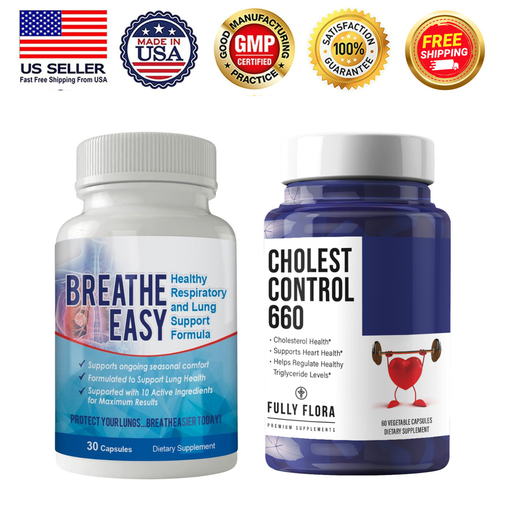 Breathe Easy Respiratory Support 60 Capsules & Cholesterol 660 Heart Supplement