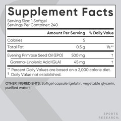 Evening Primrose Oil 500mg Cold-Pressed, Non-GMO, Gluten & Soy Free, 240 Softgel