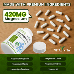 High Absorption Magnesium Glycinate, Malate, Taurinate, Oxide, Citrate and VB6