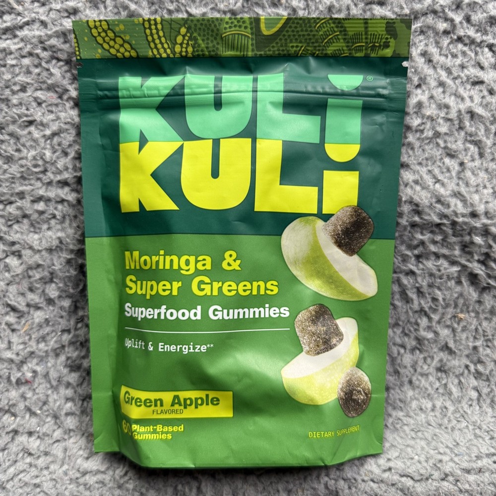 Kuli Kuli Moringa & Super Greens Gummies 60 Ct 30 Servings Green Apple Energy