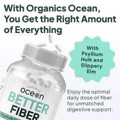 3Pack Organics Ocean Better Fiber 90 Caps Psyllium Slippery Elm Stool Support