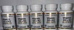 Lot Of 5-California Gold Nutrition Vitamin D3 + K2, 5,000IU, 120mcg K2/ 60 Caps