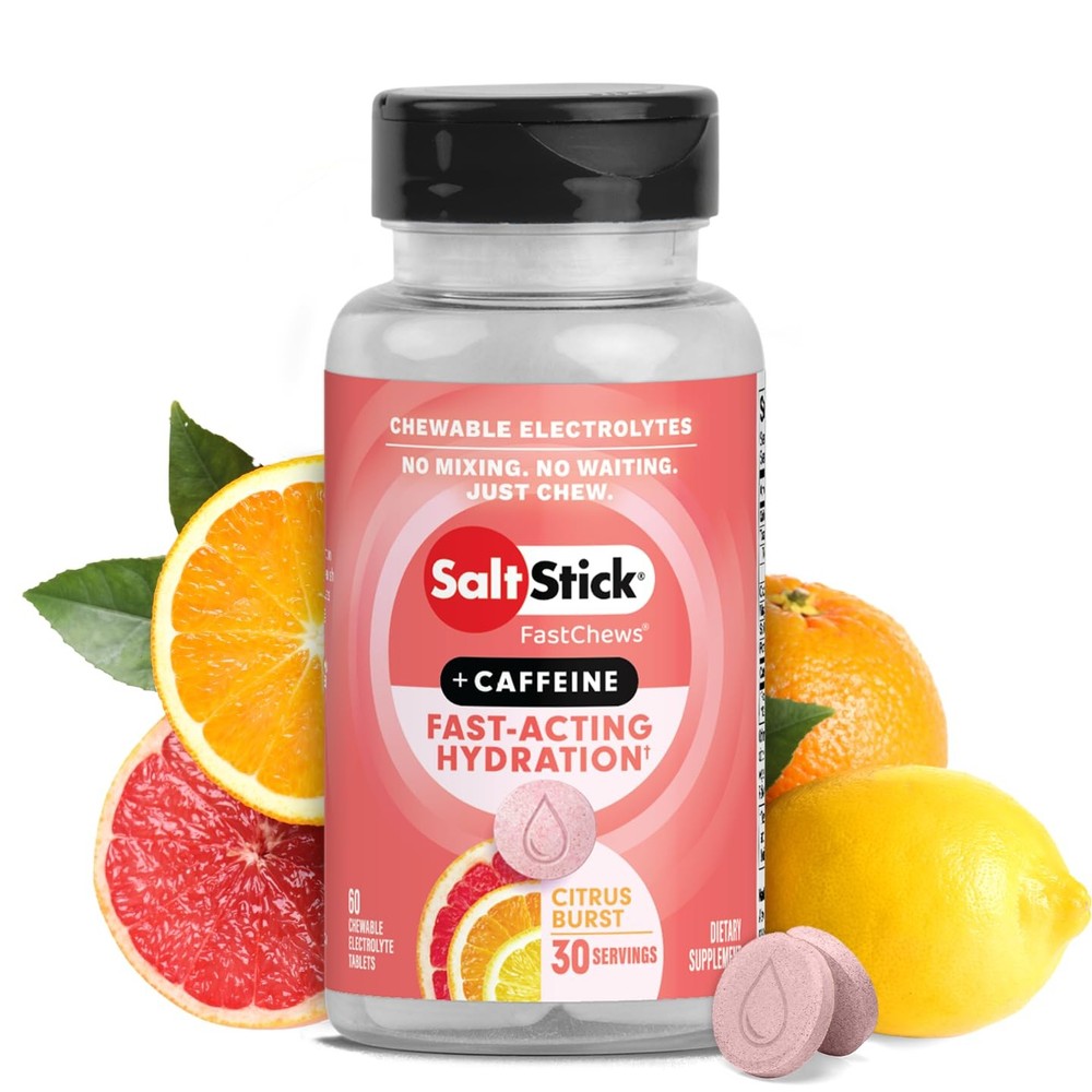 SaltStick Electrolyte FastChews with Caffeine 60 Count (Pack of 1), Dark Pink