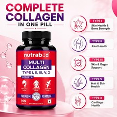 Nutrabud Multi Collagen Complex 90 Tabs | All 5 Collagen Types | Unflav